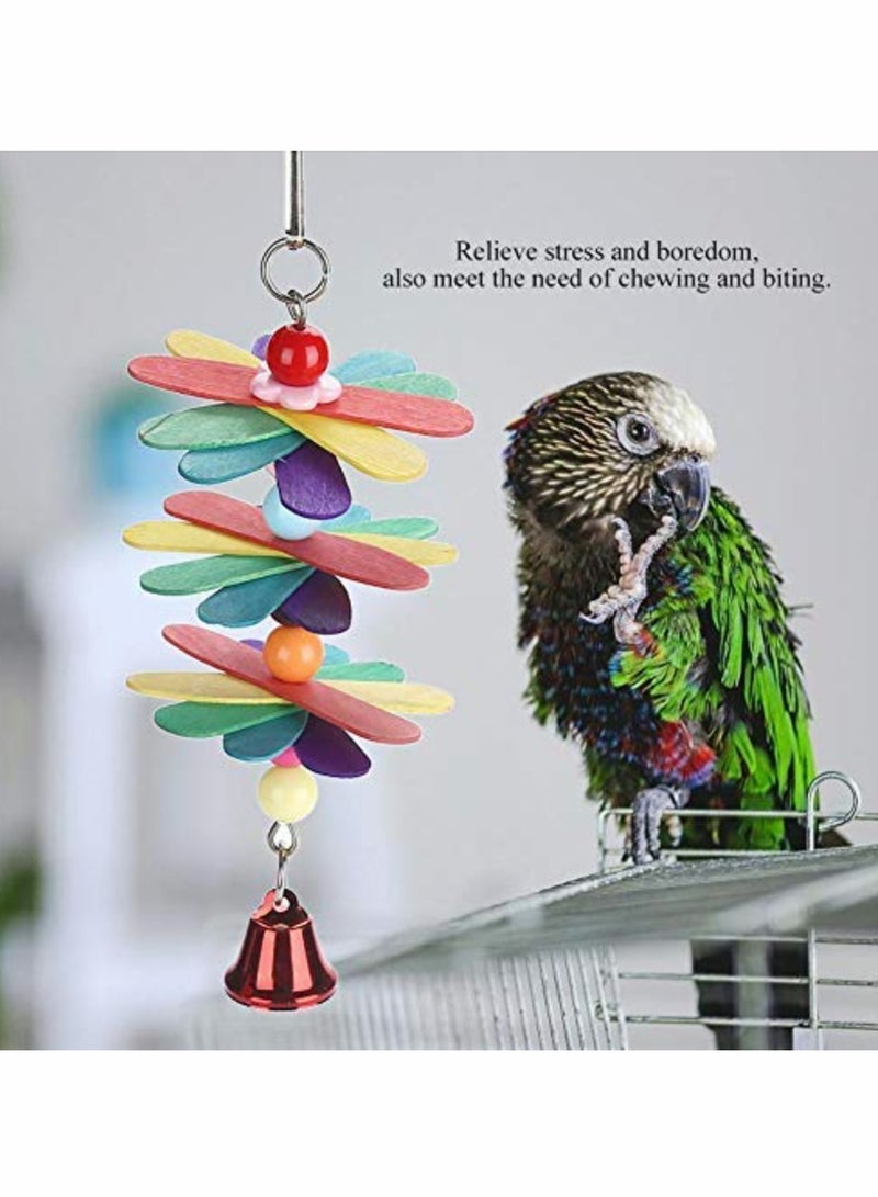 Excefore Wooden Popsicle Sticks Toy with Colorful Beads & Metal Bell for Birds Parrot Parakeet Cockatiel Lovebird Chewing Grind Teeth Pet Cage Supplies - Image 4