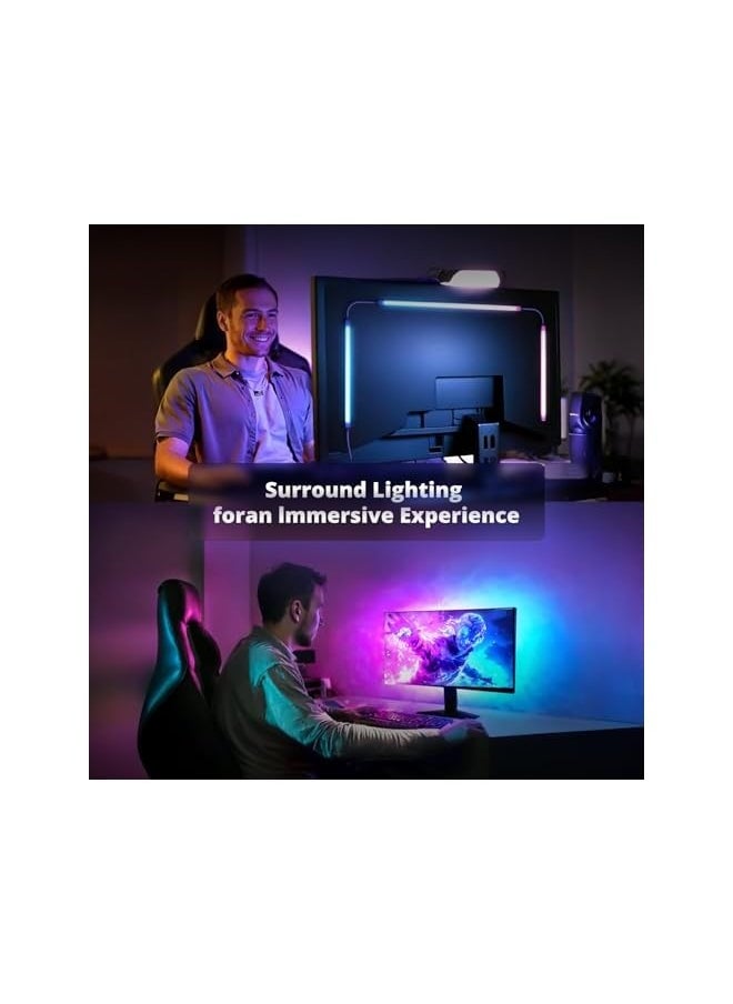 شاشة ألعاب مع أضواء خلفية LED، إضاءة شريط LED متزامنة مع ألوان الشاشة والموسيقى للألعاب والأفلام، شريط إضاءة RGBIC خلف الشاشة، تدعم أجهزة الكمبيوتر أو ماك (27 بوصة)