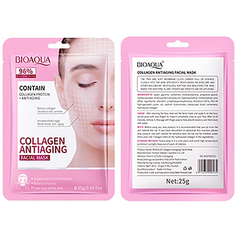 BIOAQUA 96% Dense Moisturizing Face Collagen Protein Anti-Aging Anti-Wrinkle Facial Mask Skin Care 5x25g / 0.95fl.oz - Image 1