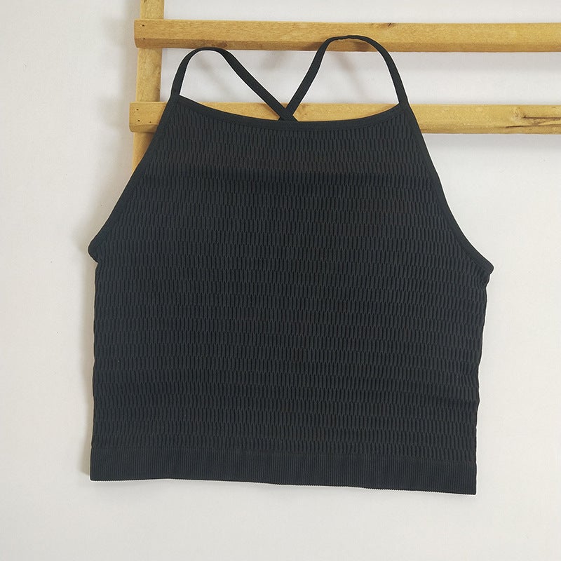 Generic Fixed Cup Series Thin Shoulder Strap Cleat Yoga Fitness Camisole Womens Fake Two-piece Beautiful Back Sports Outer Wear Black