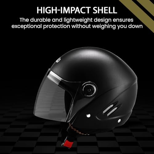 Pivalo X-Pearl 580MM Half Face Helmet with Outer Clear Visor Glossy Finish Scratch Resistant Open-Face for Bike Scooty Riding Men and Women (Pack of 1, Black) - Image 3
