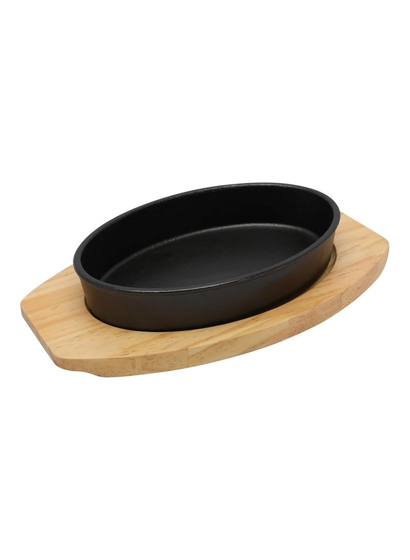 21.5cm*14.50cm Oval Cast Iron Skillet With Wooden Base | Roasting Pan for Cooking And Grilling | Oven Safe Cast Iron Pan - Image 2