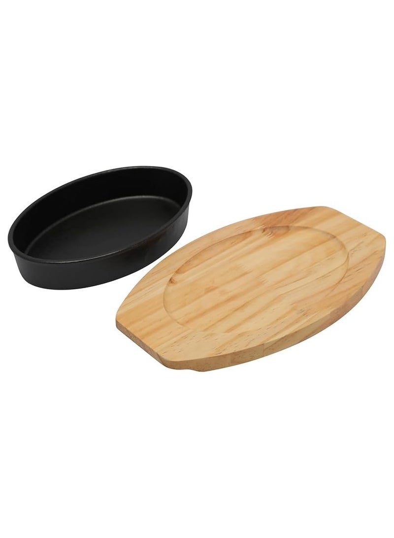 21.5cm*14.50cm Oval Cast Iron Skillet With Wooden Base | Roasting Pan for Cooking And Grilling | Oven Safe Cast Iron Pan - Image 3