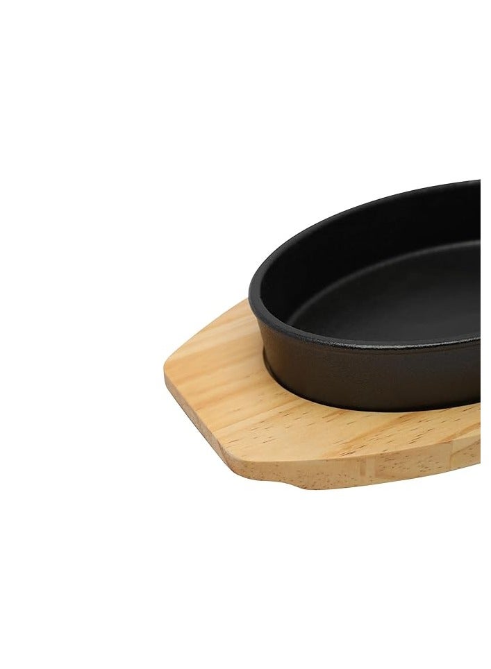 21.5cm*14.50cm Oval Cast Iron Skillet With Wooden Base | Roasting Pan for Cooking And Grilling | Oven Safe Cast Iron Pan - Image 4