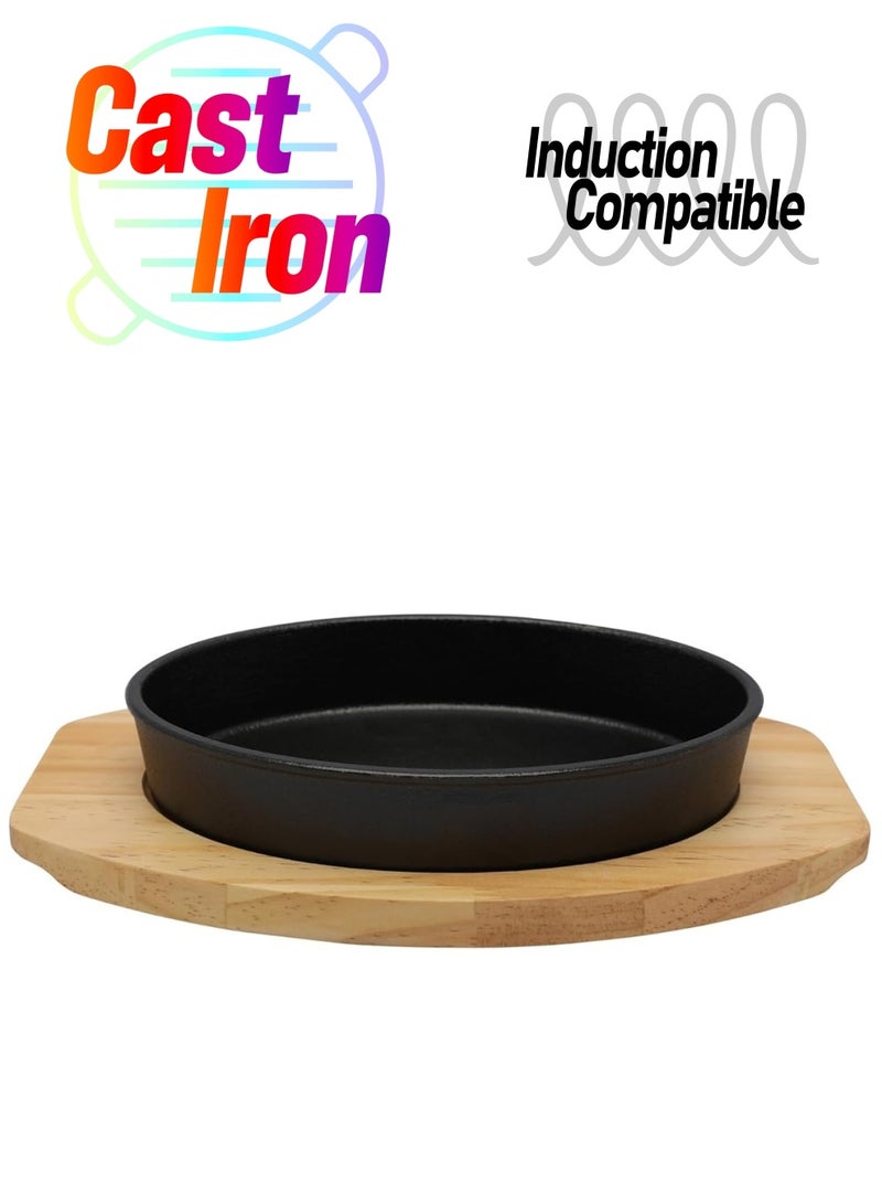 21.5cm*14.50cm Oval Cast Iron Skillet With Wooden Base | Roasting Pan for Cooking And Grilling | Oven Safe Cast Iron Pan - Image 1