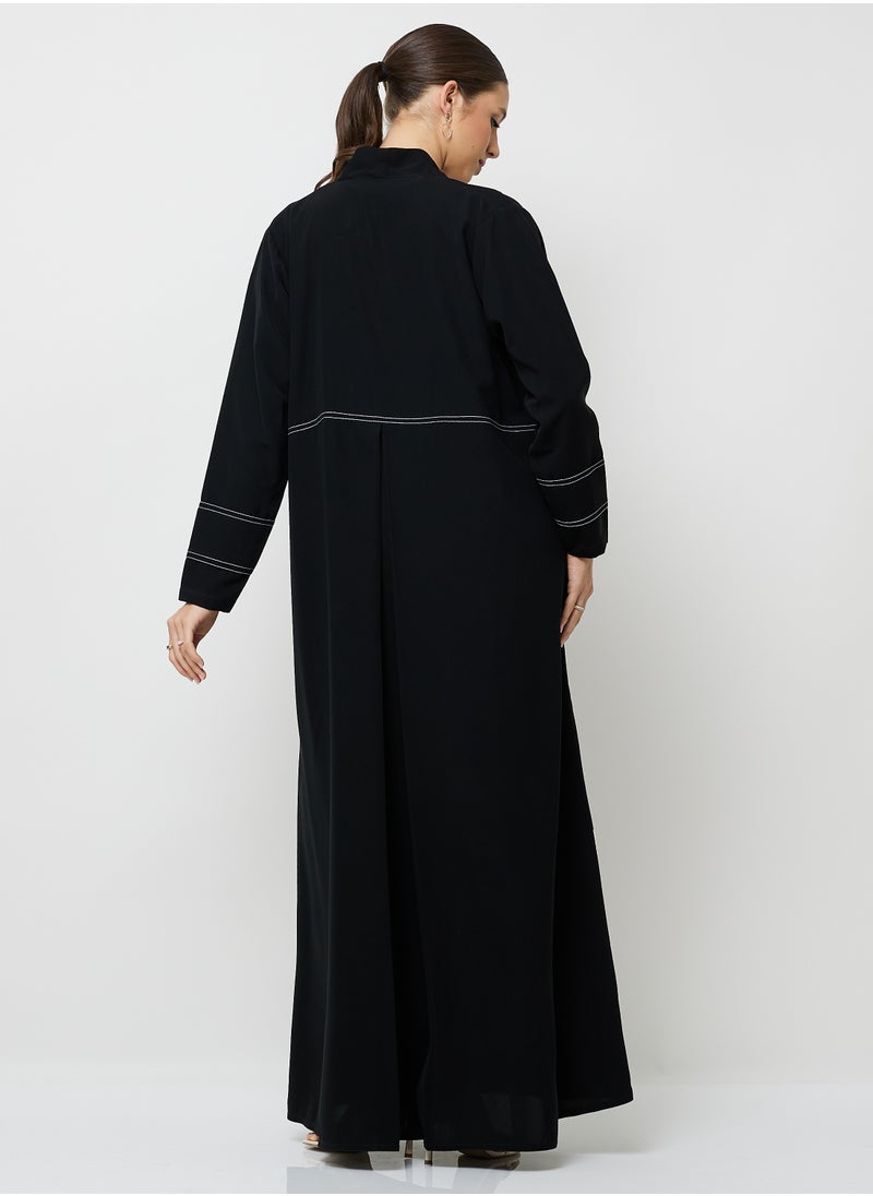Rosette Abaya Black Abaya with Line Embroidery Design  - Image 2