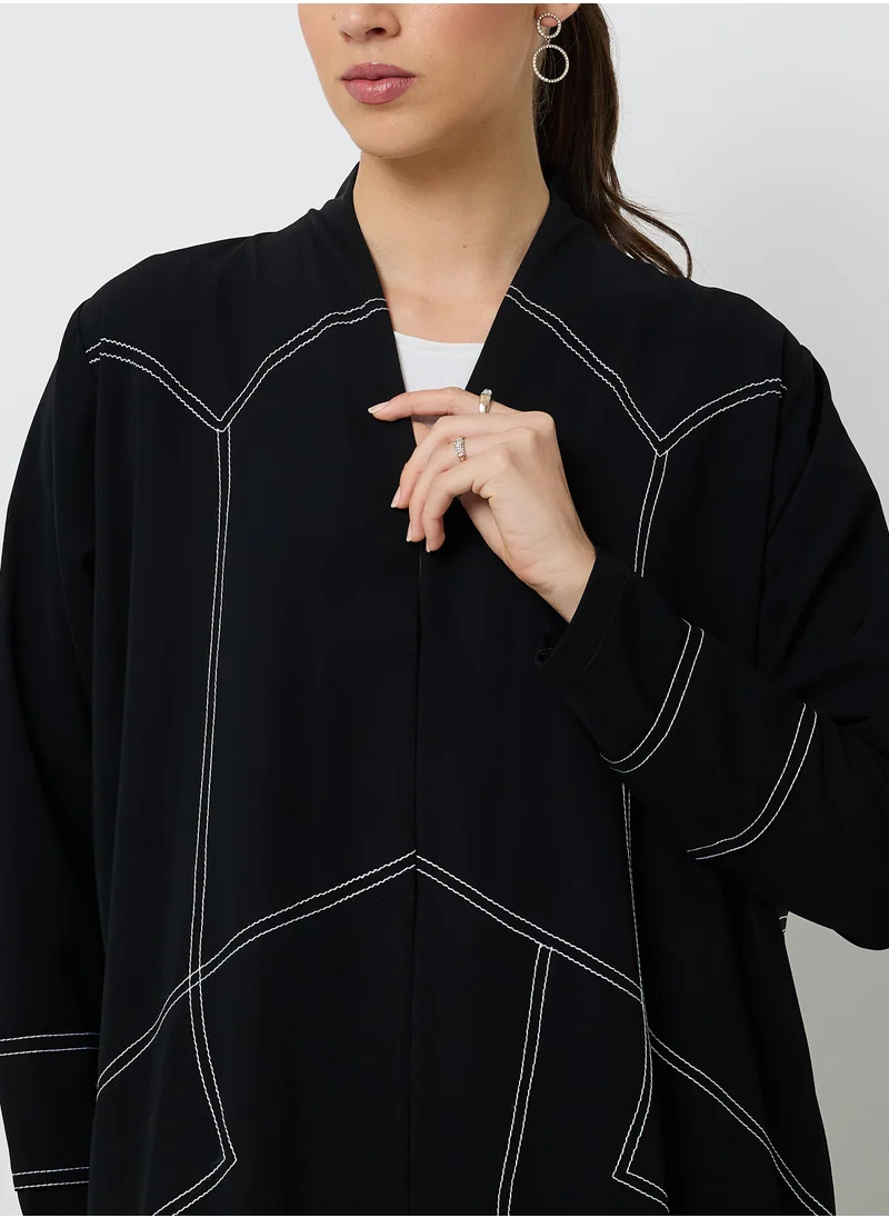 Rosette Abaya Black Abaya with Line Embroidery Design