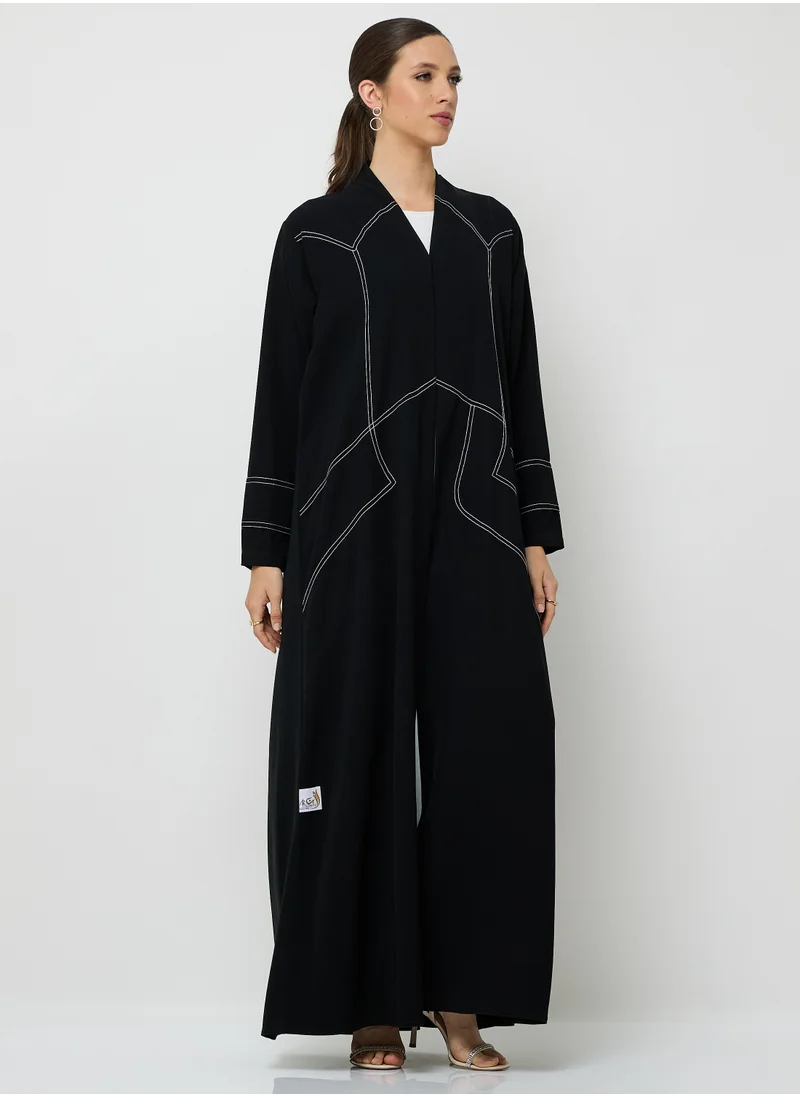Rosette Abaya Black Abaya with Line Embroidery Design