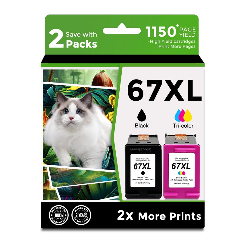 Ankink 67XL Ink Cartridge Replacement for HP 67 XL hp67xl Black/Color Combo Pack for DeskJet Envy 2855e 2827e 2755e 6055e 2700 2700e 6000 6000e 4155e 4227e 2734e 6455e 6400 2752e 4100 4100e 6400e Printer - Image 1