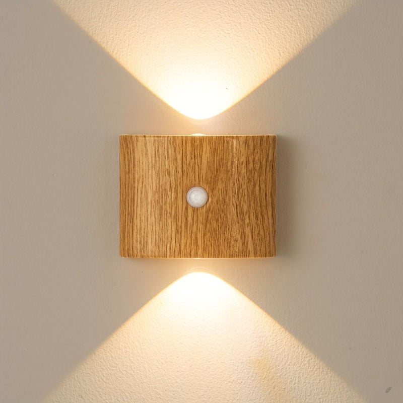 Wood Color Smart Motion Sensor Wall Light LED Night Light With Adjustable Brightness And 3 Colors For Hallway Bedroom Bathroom Passageway Staircase - Image 1