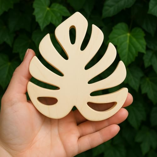 MAYUMI Monstera Leaf Wooden Coasters, Set of 4, 9 cm x 9 cm, Natural Wood - Image 2
