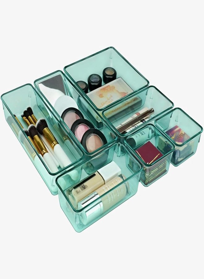 Acrimet Drawer Organizer Modular, Box Tray Storage Bins for Office, Home, Makeup, Kitchen, Junk Drawer (7 Units - 4 Sizes) (Clear Green Plastic) - Image 5