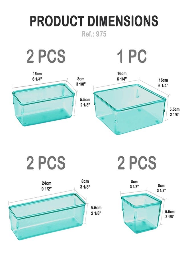 Acrimet Drawer Organizer Modular, Box Tray Storage Bins for Office, Home, Makeup, Kitchen, Junk Drawer (7 Units - 4 Sizes) (Clear Green Plastic) - Image 2