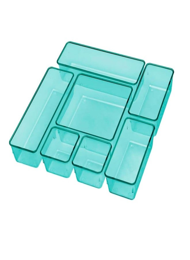 Acrimet Drawer Organizer Modular, Box Tray Storage Bins for Office, Home, Makeup, Kitchen, Junk Drawer (7 Units - 4 Sizes) (Clear Green Plastic) - Image 3