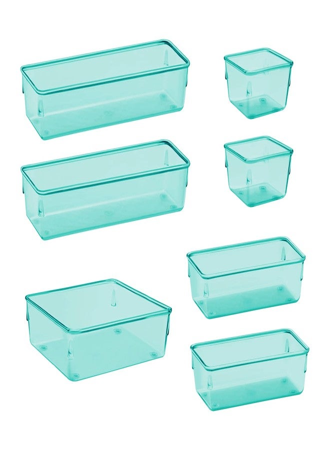 Acrimet Drawer Organizer Modular, Box Tray Storage Bins for Office, Home, Makeup, Kitchen, Junk Drawer (7 Units - 4 Sizes) (Clear Green Plastic) - Image 1