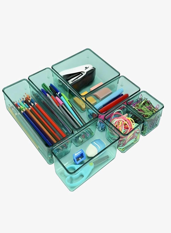 Acrimet Drawer Organizer Modular, Box Tray Storage Bins for Office, Home, Makeup, Kitchen, Junk Drawer (7 Units - 4 Sizes) (Clear Green Plastic) - Image 4