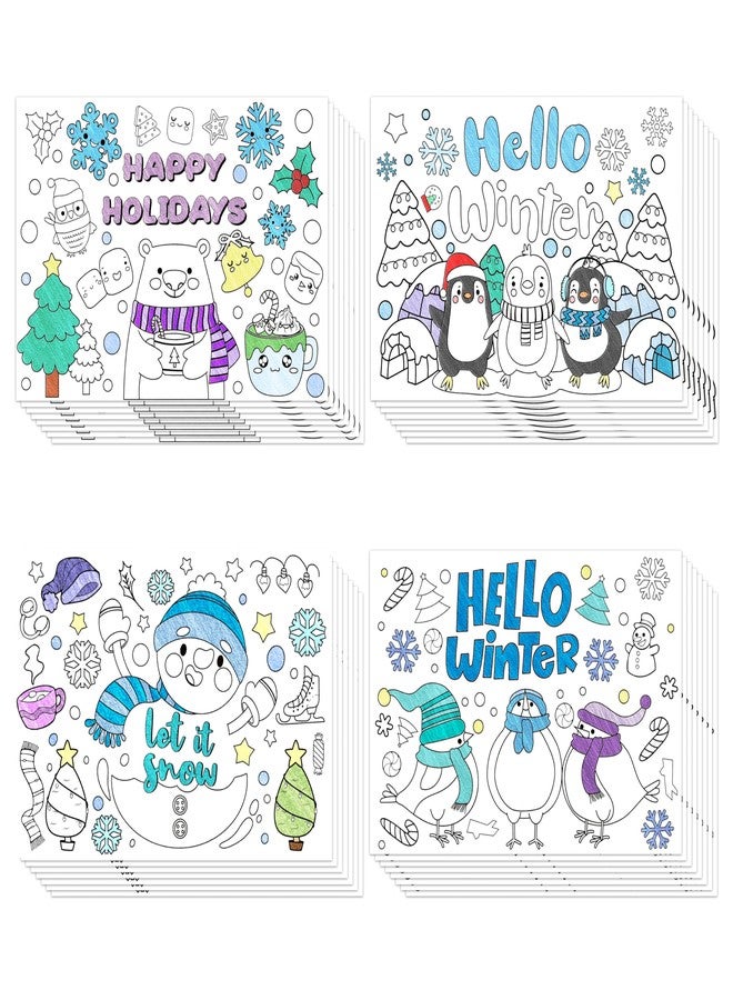 ANGOLIO Hello Winter Scene Coloring Pages - 32Pcs Christmas Coloring Pages for Kids Bulk Snowman Polar Bear Penguin Coloring Poster for Kids Winter Christmas Classroom Home Holiday Party Supplies - Image 1