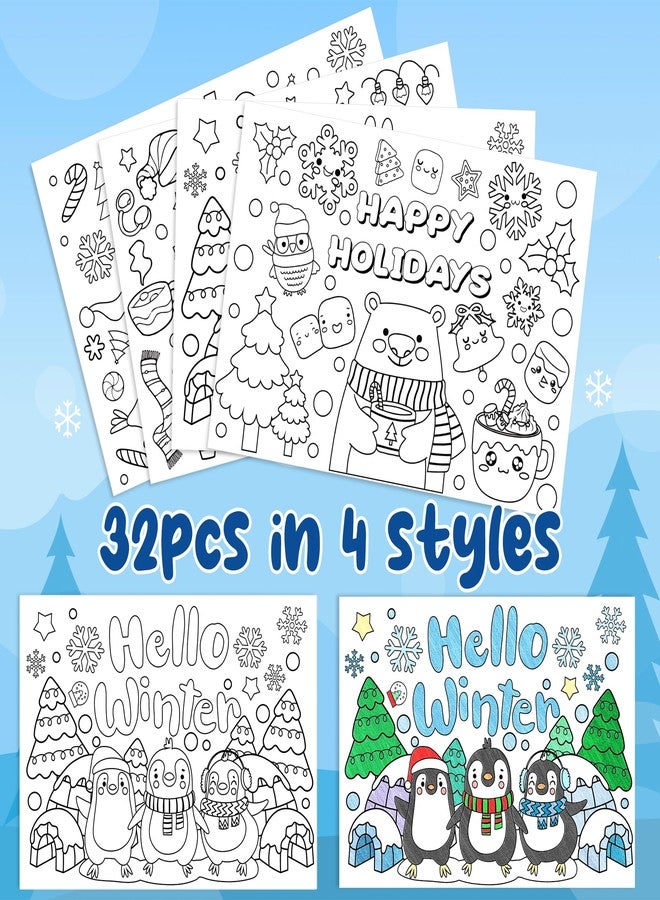 ANGOLIO Hello Winter Scene Coloring Pages - 32Pcs Christmas Coloring Pages for Kids Bulk Snowman Polar Bear Penguin Coloring Poster for Kids Winter Christmas Classroom Home Holiday Party Supplies - Image 3