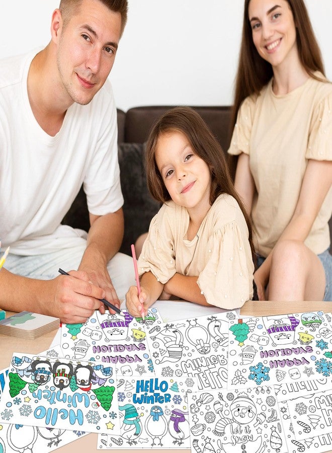 ANGOLIO Hello Winter Scene Coloring Pages - 32Pcs Christmas Coloring Pages for Kids Bulk Snowman Polar Bear Penguin Coloring Poster for Kids Winter Christmas Classroom Home Holiday Party Supplies - Image 4