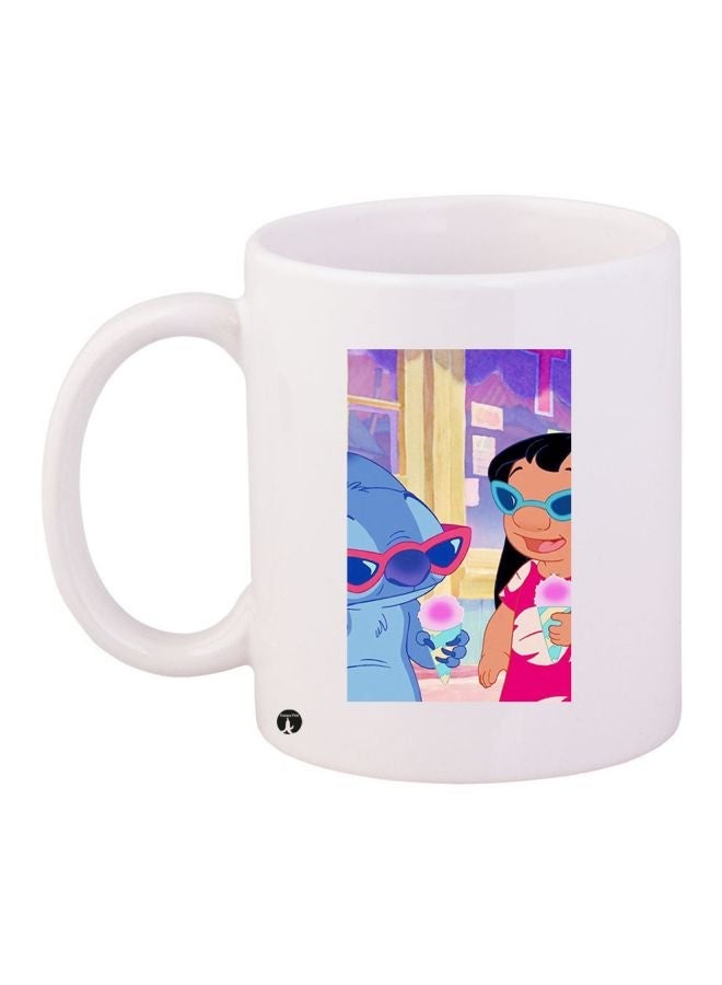 RYN Cartoon Printed Coffee Mug White/Blue/Pink 11ounce