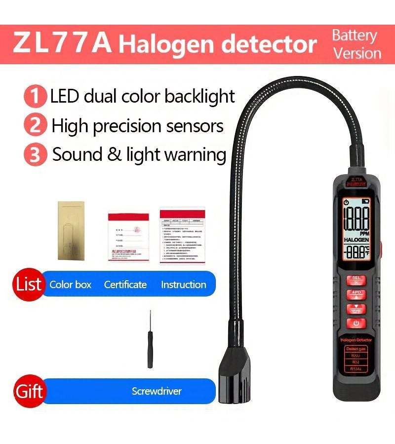 Refrigerant Leak Detector With Heating Diode Sensor And Halogen Leak Sniffer For Automotive HVAC Compatible With CFCs HCFCs HFCs R22 R134A R1234YF Model ZL77A - Image 1