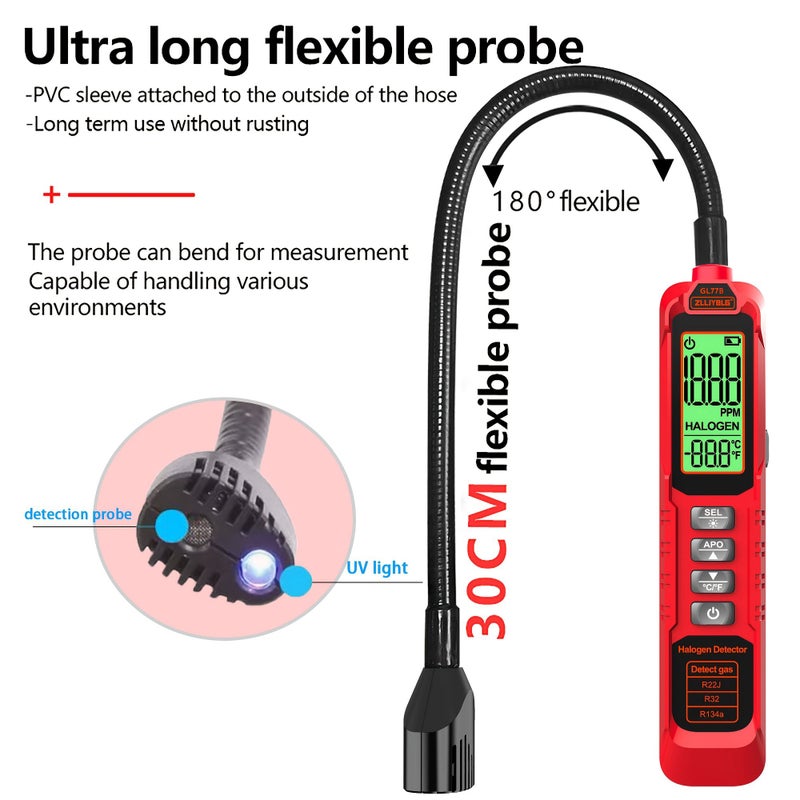 Refrigerant Leak Detector With Heating Diode Sensor And Halogen Leak Sniffer For Automotive HVAC Compatible With CFCs HCFCs HFCs R22 R134A R1234YF Model ZL77A - Image 3