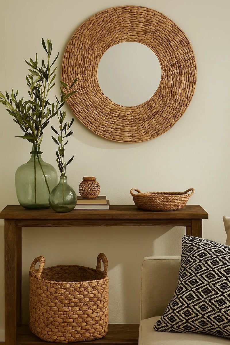 لوفت لورينا، مرآة دائرية بإطار من الألياف الطبيعية المنسوجة يدويًا - صناعة فرنسية أنيقة للديكور المعاصر، المقاس D75XW2.5CMS -193137 - Image 1