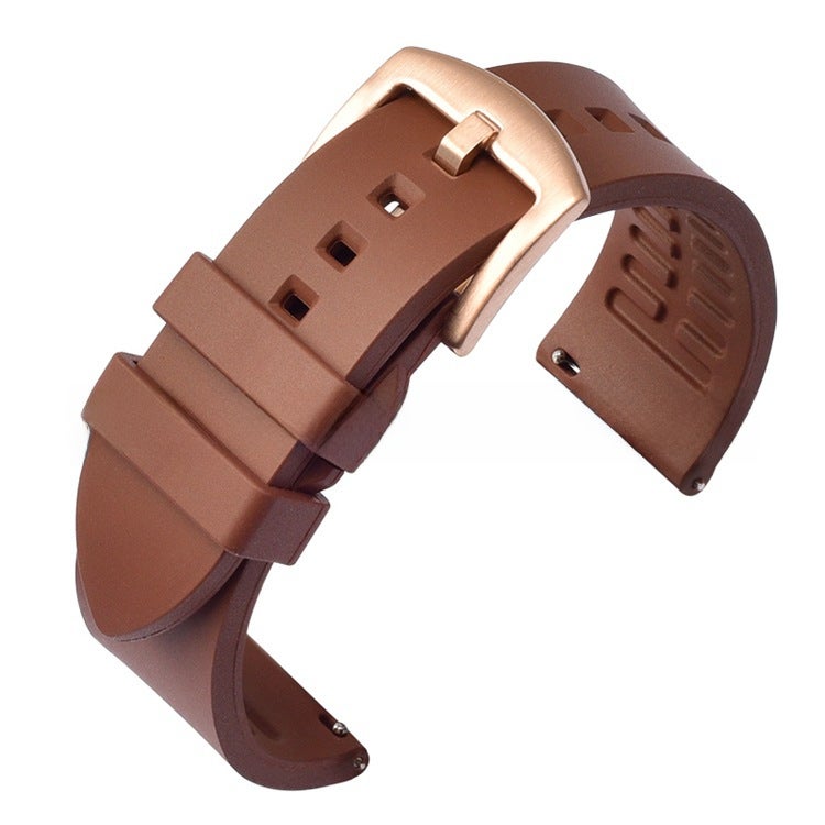 Generic 22mm Fluoro Rubber Watch Strap for Divers Brown + rose gold buckle, with switch ears