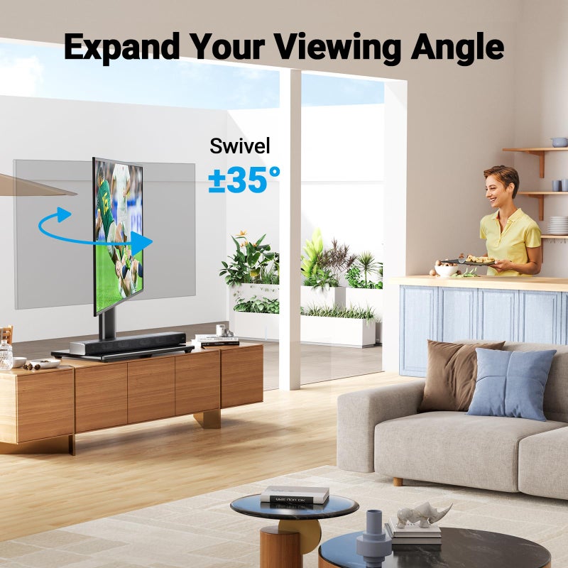PERLESMITH Swivel Universal TV Stand Mount for 32-86 Inch LCD OLED Flat/Curved Screen TVs up to 99lbs-Height Adjustable Table Top TV Stand/Base with Tempered Glass Base&Wire Management,VESA 600x400mm - Image 3