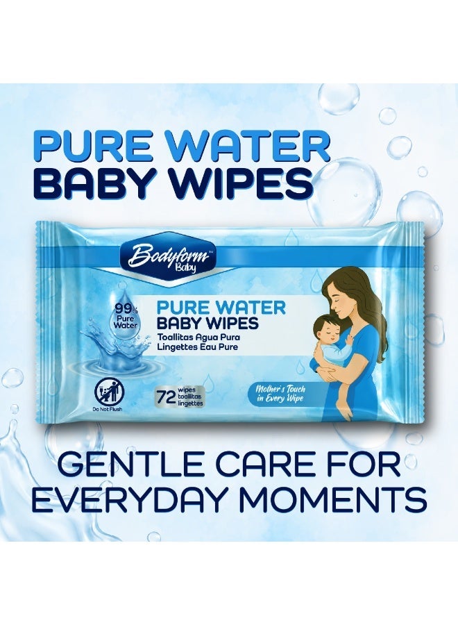 Bodyform Baby Pure Water Baby Wipes, 24 Pack of 72 Count (1,728 Wipes Total) — 99% Pure Water Formula, Alcohol-Free & Paraben-Free, Soft & Thick, Gentle for Hands, Face & Bottom - Image 2