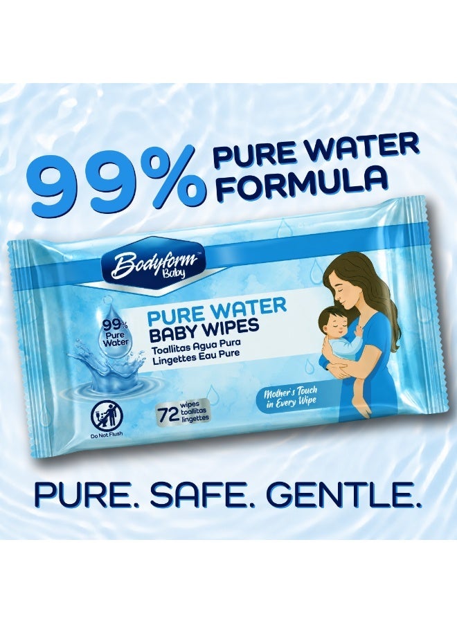 Bodyform Baby Pure Water Baby Wipes, 24 Pack of 72 Count (1,728 Wipes Total) — 99% Pure Water Formula, Alcohol-Free & Paraben-Free, Soft & Thick, Gentle for Hands, Face & Bottom - Image 3