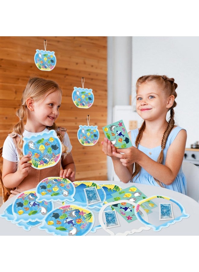 WATINC Summer Ocean Animals Aquarium Scene DIY Crafts Kit, Make Fish Tank Under The Sea Animals Craft Art with Glitter Sequins Sugar Papers, Sea World Party Favors for Kids School Classroom (12Pcs) - Image 5