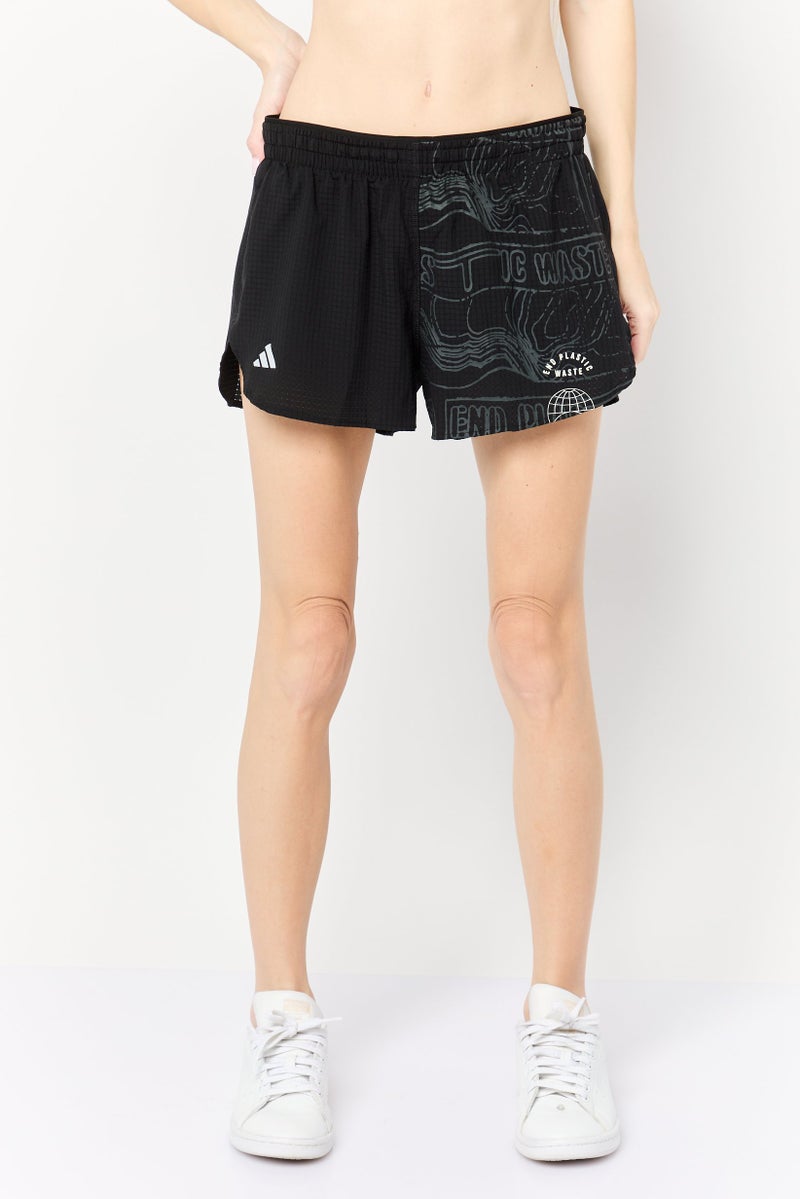 Adidas شورتات جري رياضية نسائية بخصر 3 إنش، أسود - Image 1