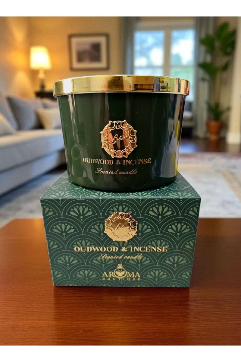 أروما شمعة عطرية ذات رائحة فواحة ب 3 فتيل رائحة خشب العود والبخور - Image 2