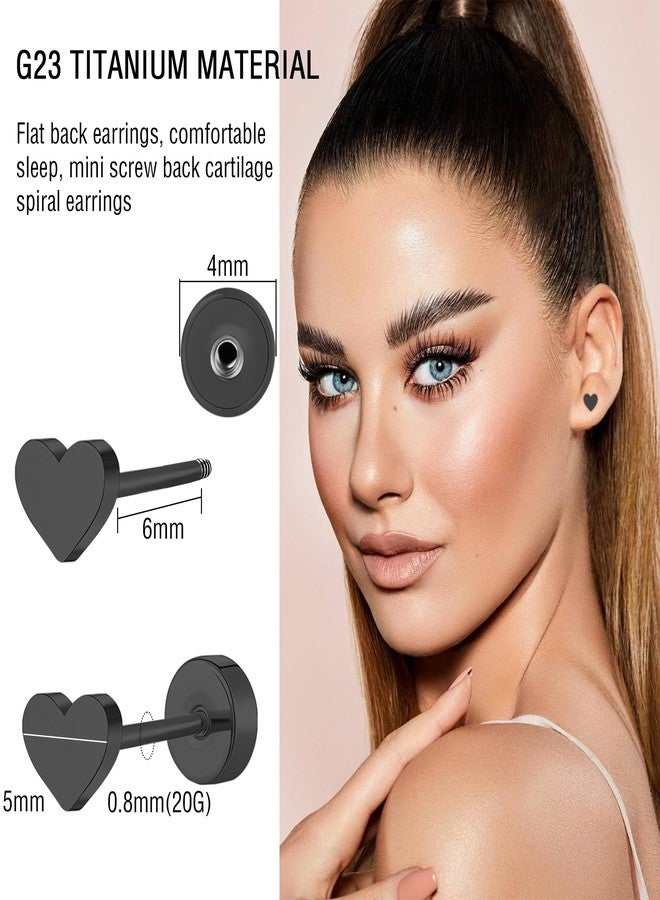 ZDE Women Earrings Flat Back Heart Earrings Titanium Hypoallergenic Non-Nickel Cartilage Earrings Studs for Sensitive Ears Simple Classic 5mm Black Screw On Stud Earrings - Image 2