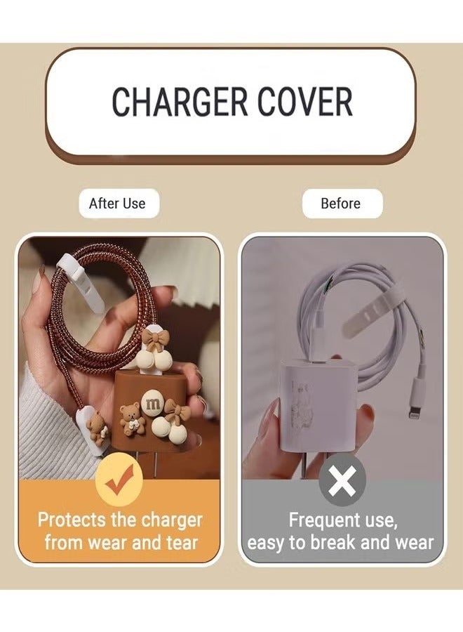 Lovely Bear Themed Flexible Silicone Cable Protector For iPhone, Touch Comfortable, Reduce The Risk of Fraying and Breaking, Charger Protector Cover Compatible With 18W/20W iPhone Charger (Brown)  - Image 2
