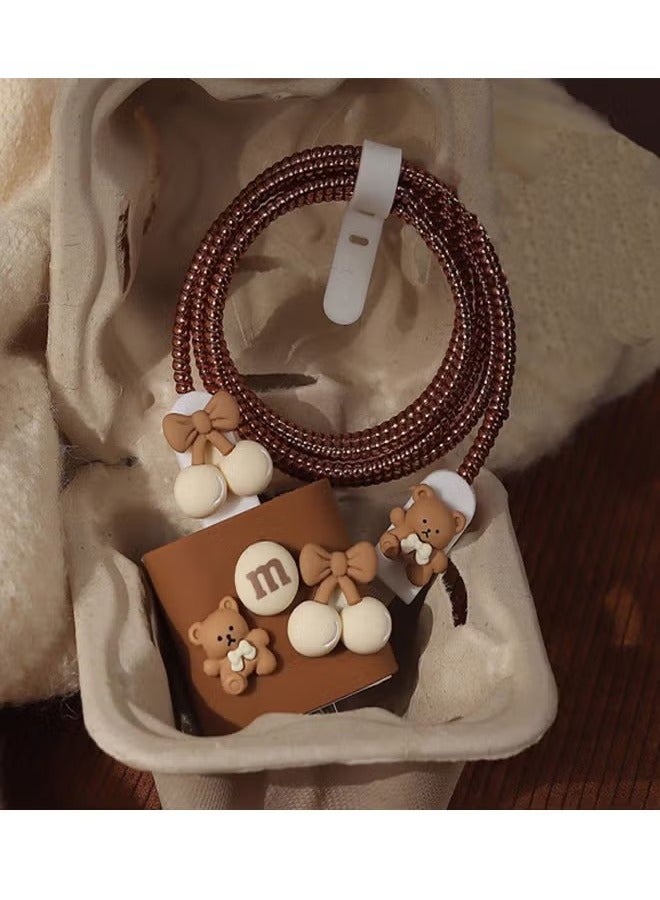 Lovely Bear Themed Flexible Silicone Cable Protector For iPhone, Touch Comfortable, Reduce The Risk of Fraying and Breaking, Charger Protector Cover Compatible With 18W/20W iPhone Charger (Brown)  - Image 4