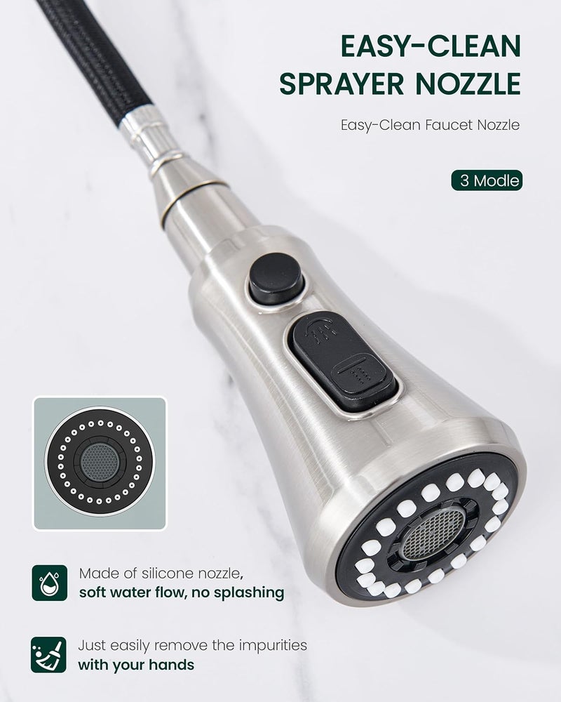 HEISOK Pull Down Spray Head for Kitchen Faucet - Kitchen Faucet Head Replacement with 15 Adapters - 3 Function Sink Faucet Sprayer Nozzle with Pause,Brushed Nickel - Image 5