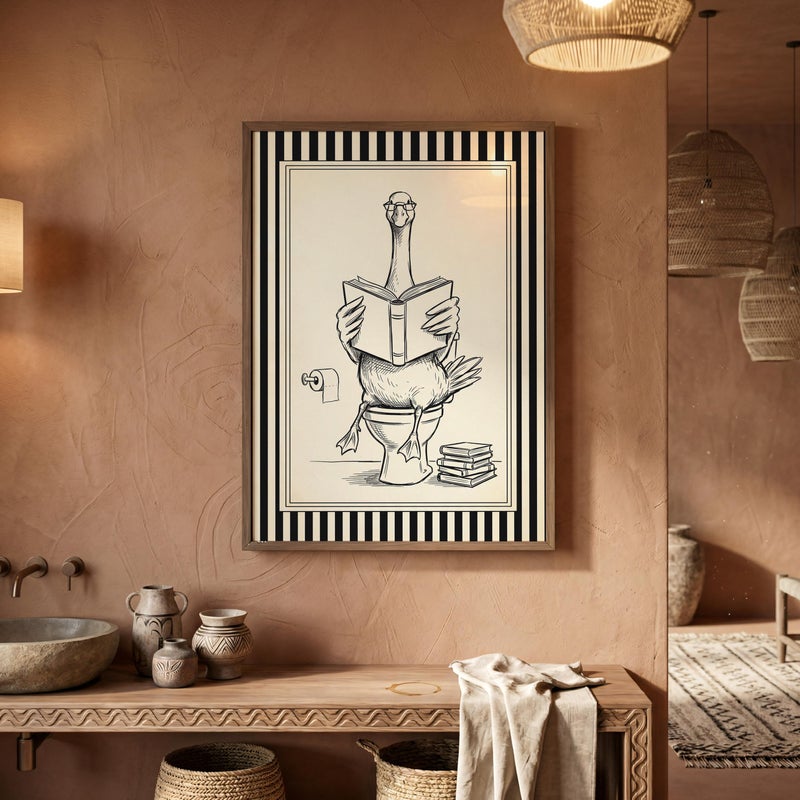TNESSENTIAL Silly Goose Toilet Poster, Black White Bathroom Wall Art, Funny Reading Goose Print, Modern Powder Room Decor - Image 4