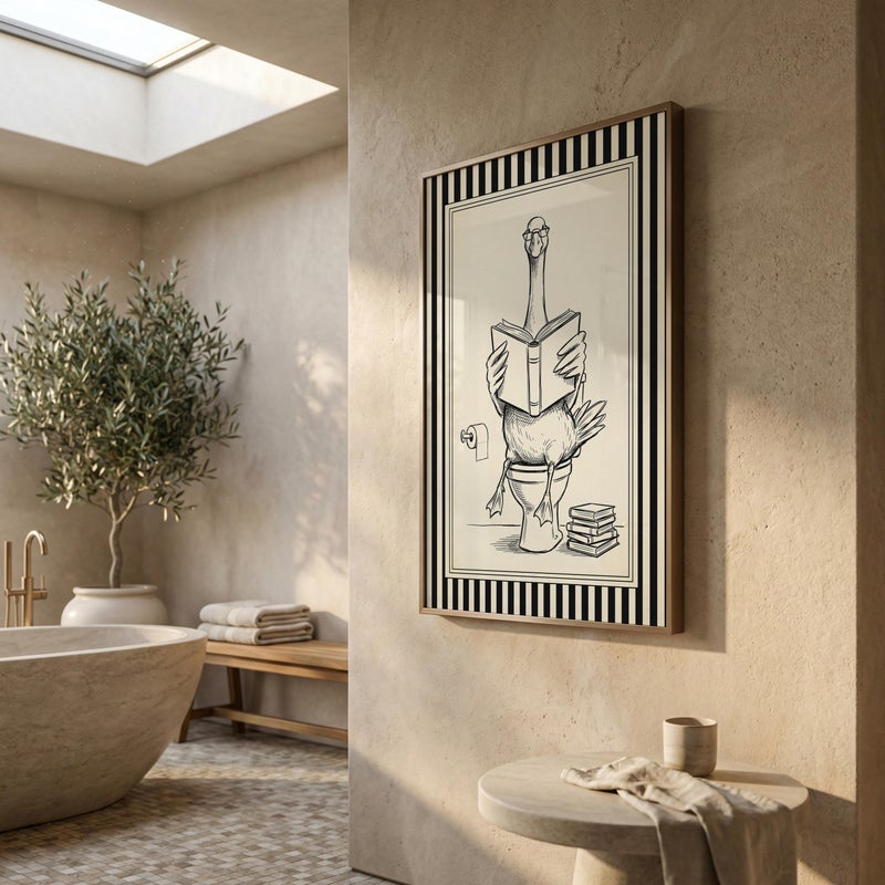 TNESSENTIAL Silly Goose Toilet Poster, Black White Bathroom Wall Art, Funny Reading Goose Print, Modern Powder Room Decor - Image 3