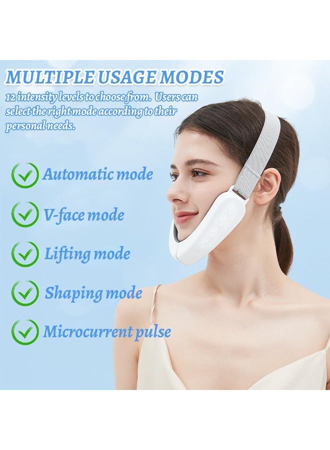 Double Chin Reduction V-Shaped Electric Face Lifting Strap, Smart Facial Massager with Blue Light, V-Shaped Facial Sculpting Device, 6 Modes, 12 Levels, for Sagging Skin and Daily Skincare - Image 5