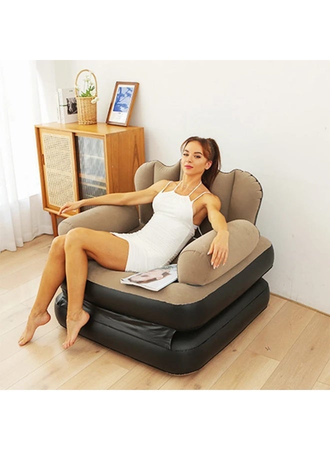 2-in-1 Convertible Inflatable Sofa Chair & Pull-Out Lounge Bed with Armrests for Indoor, Outdoor, Camping & Pool -( Beige) - Image 1