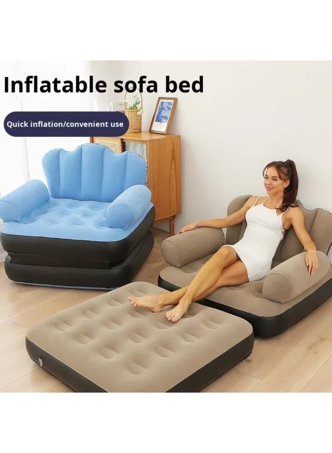 2-in-1 Convertible Inflatable Sofa Chair & Pull-Out Lounge Bed with Armrests for Indoor, Outdoor, Camping & Pool -( Beige) - Image 4
