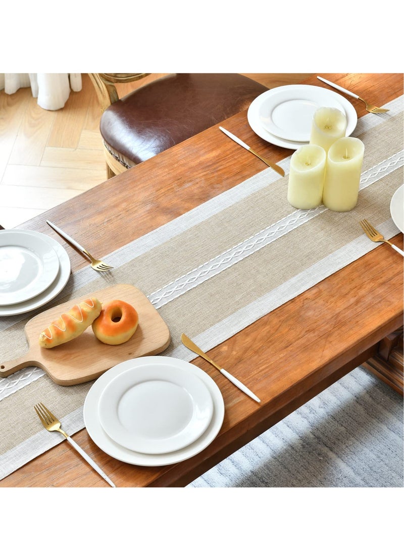 Zikra Embroidery Cotton Linen Table Runner Indoor Outdoor Farmhouse Style Coffee Table Runner 180cm with Hand tassels for Party Dining Kitchen Decoration(Coffee 180cm - Image 5