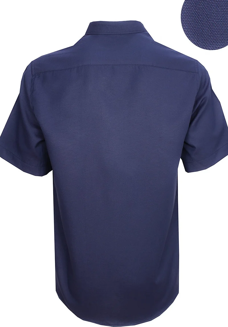 Varetta Men's Navy Blue Short Sleeve Classic Cut Collar Buttoned Cotton Satin Shirt