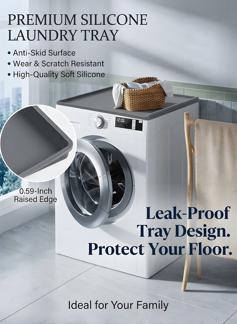 Washer and Dryer Covers for the Top, 23.6 x 23.6 Washing Machine Cover, Leak-proof Protective Silicone Mat with Raised Edge for Washer/Dryer Top Protector for Laundry Room - Image 2