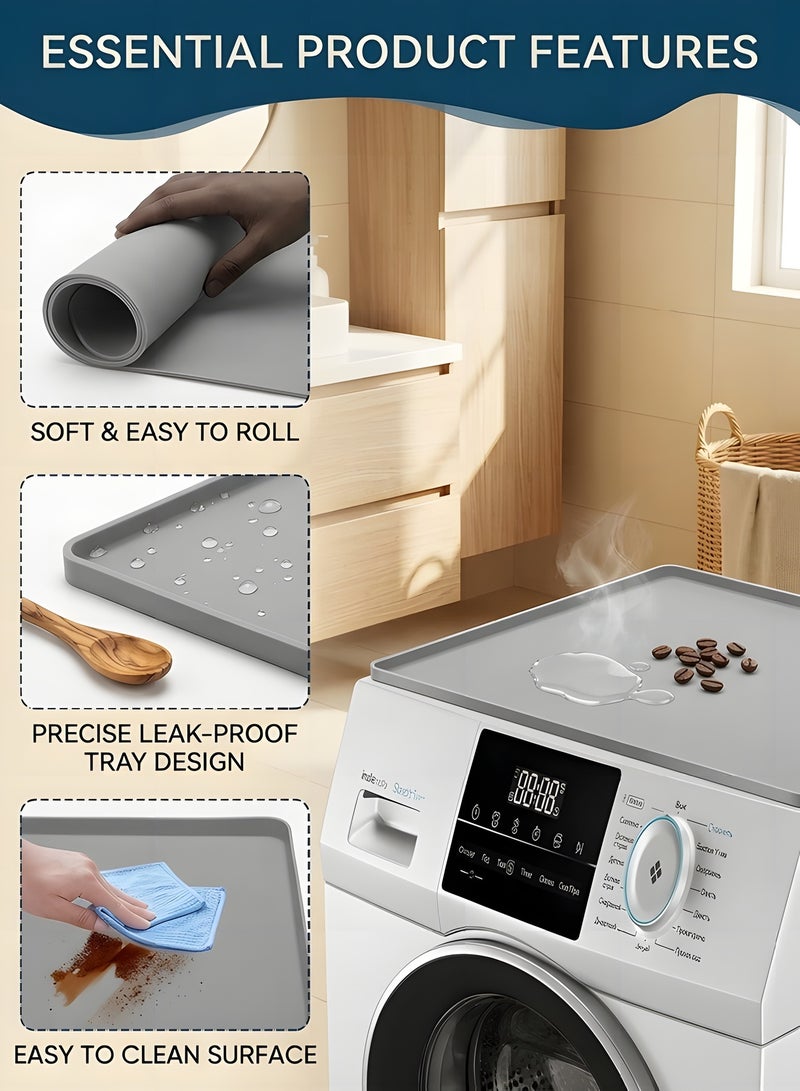 Washer and Dryer Covers for the Top, 23.6 x 23.6 Washing Machine Cover, Leak-proof Protective Silicone Mat with Raised Edge for Washer/Dryer Top Protector for Laundry Room - Image 3