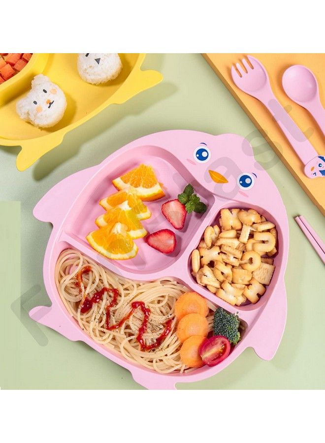 FunBlast Bamboo Fiber Feeding Set For Kids Cartoon Design Children Tableware Set Utensils And Dishes Includes Plate Spoon Fork And Chopsticks Plates For Kids Tableware Cutlery (Pink)  - Image 5