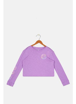 Epic Threads Kids Girl Round Neck Long Sleeve Printed Tee, Violet  - Image 1