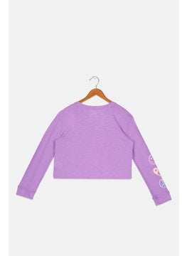 Epic Threads Kids Girl Round Neck Long Sleeve Printed Tee, Violet  - Image 2